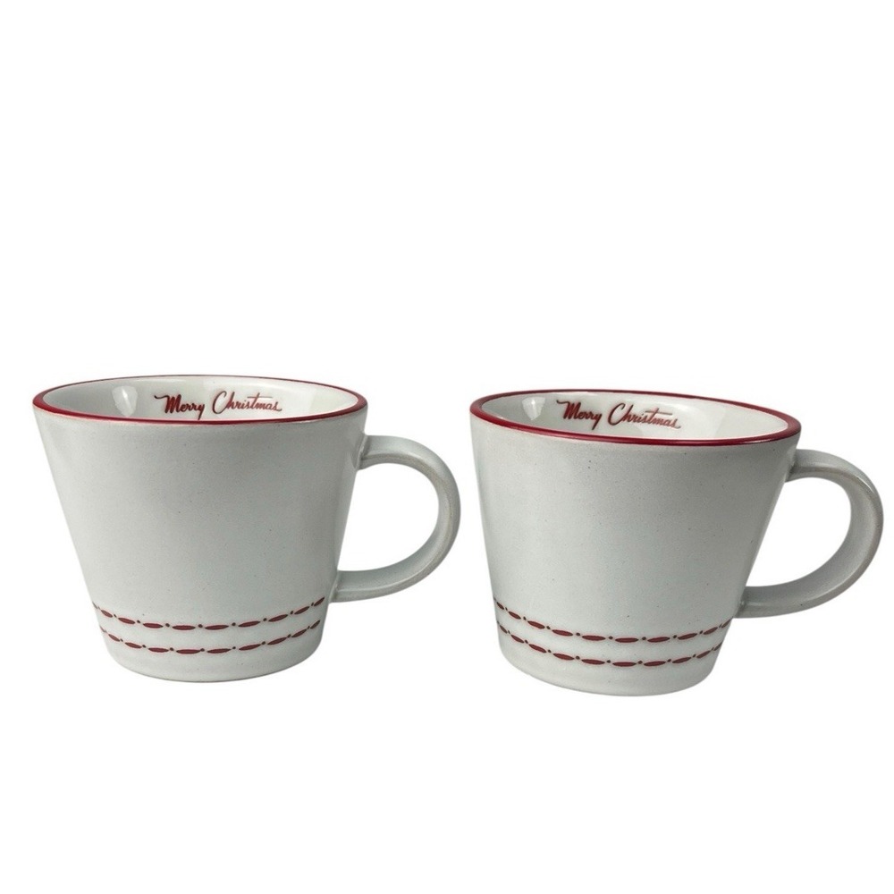 Hearth & Hand Magnolia Merry Christmas Mug Red Rim Stoneware Cup Holiday NWOT x2